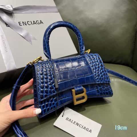 Balenciaga Hourglass XS 鳄鱼纹沙漏包 592833蓝色金扣
