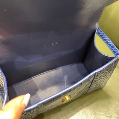 Balenciaga Hourglass XS 鳄鱼纹沙漏包 592833蓝色金扣