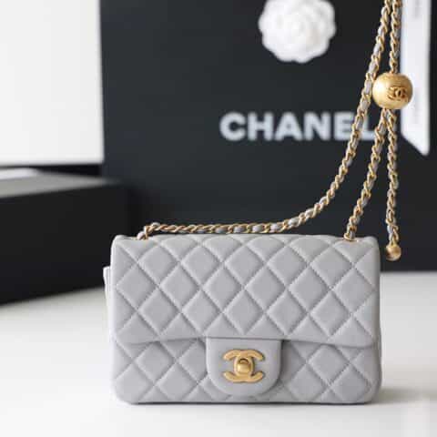 Chanel Flap Bag CF羊皮大Mini金球包 AS1787灰色