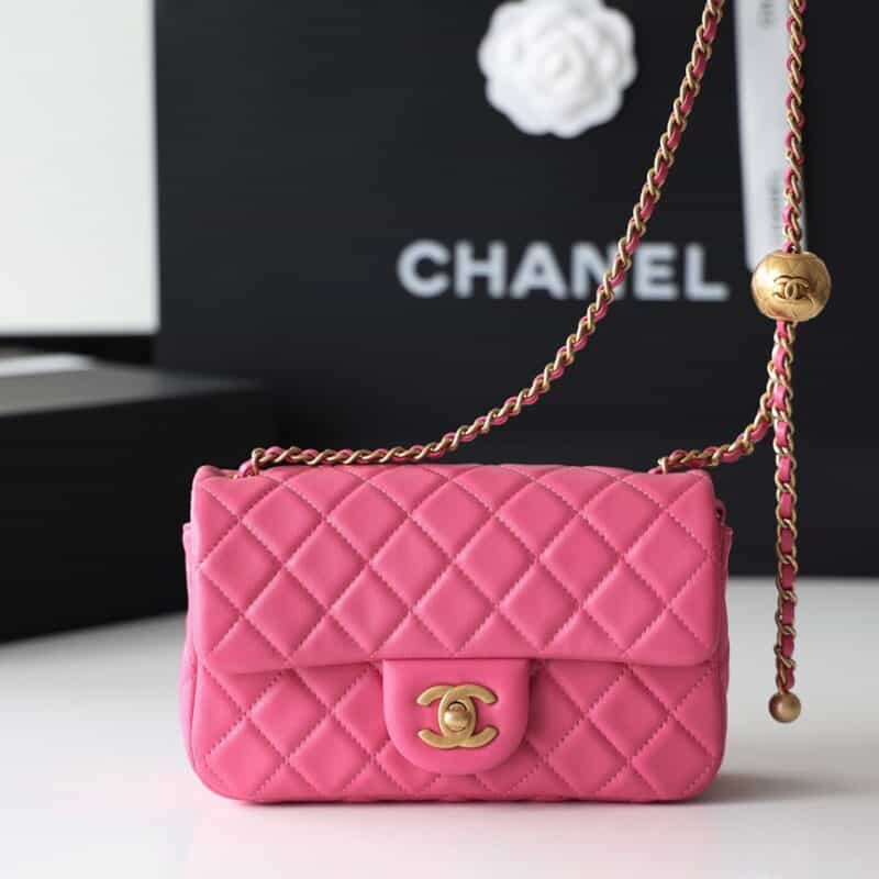 Chanel Flap Bag CF羊皮大Mini金球包 AS1787玫红