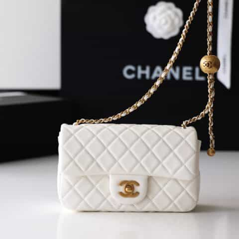 Chanel Flap Bag CF羊皮大Mini金球包 AS1787白色