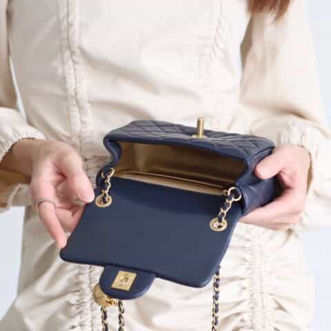 Chanel Flap Bag CF Mini羊皮方胖子金球包 AS1786深蓝色