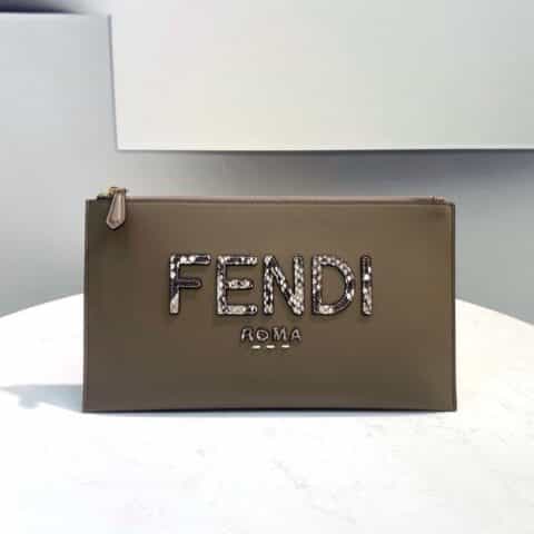 FENDI芬迪蛇皮logo拼接全牛皮FD薄款手拿包8508S 8508L