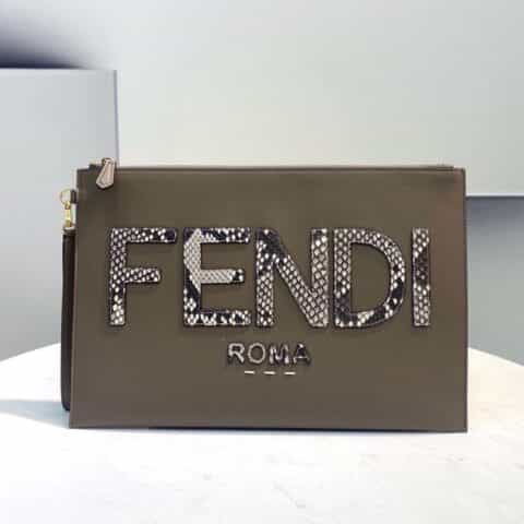 FENDI芬迪蛇皮logo拼接全牛皮FD薄款手拿包8508S 8508L