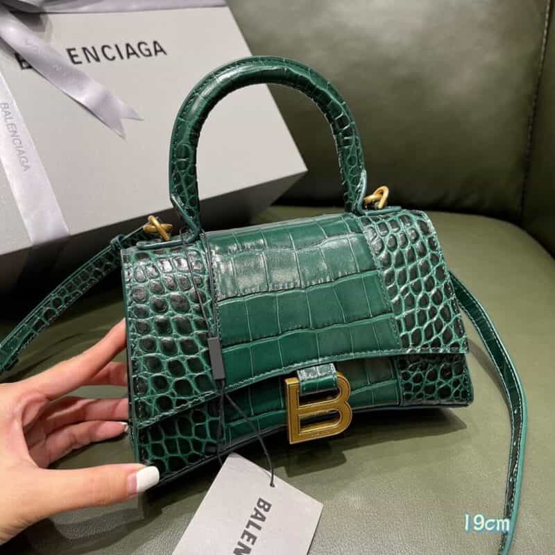 Balenciaga Hourglass XS 鳄鱼纹沙漏包 592833绿色金扣