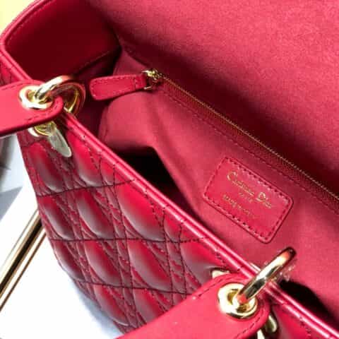 Lady Dior 经典五格戴妃包 2242羊皮红色金扣
