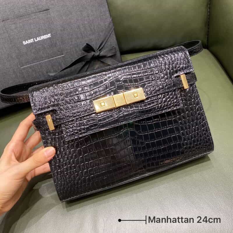 Saint laurent Ysl Manhattan 24 翻盖曼哈顿法棍包 675626黑色鳄鱼纹金扣
