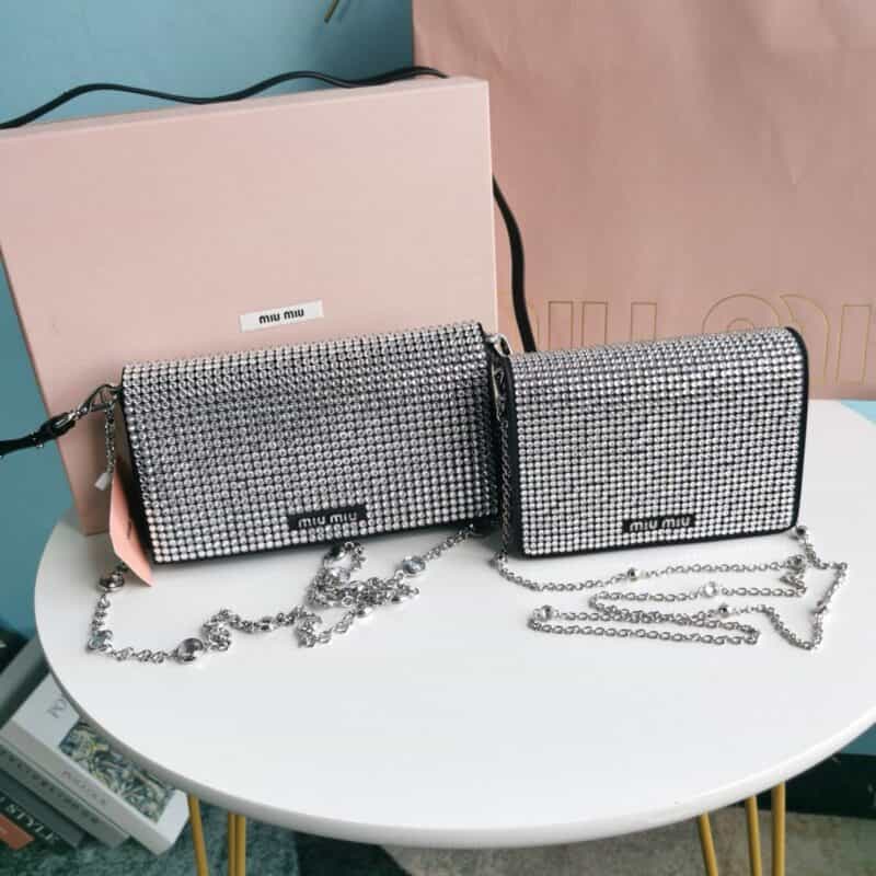 MIUMIU缪缪Cloquet顶级进口小羊皮标志性满天星仿水晶链条包5BP064 5BH164
