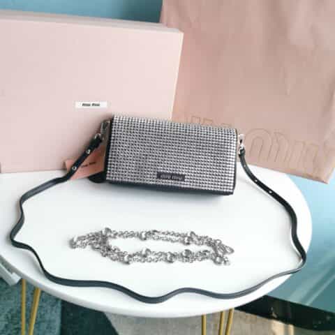 MIUMIU缪缪Cloquet顶级进口小羊皮标志性满天星仿水晶链条包5BP064 5BH164