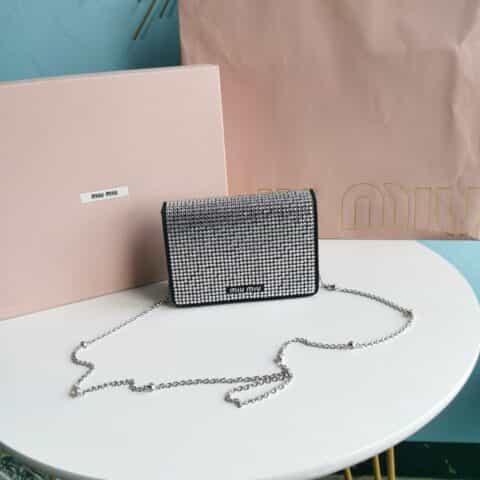 MIUMIU缪缪Cloquet顶级进口小羊皮标志性满天星仿水晶链条包5BP064 5BH164