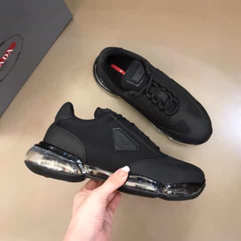 PRADA/普拉达   牛皮拼透气帆布面P家男士气垫慢跑鞋