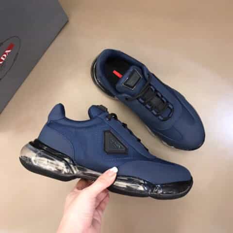 PRADA/普拉达   牛皮拼透气帆布面P家男士气垫慢跑鞋
