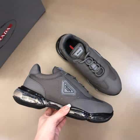 PRADA/普拉达   牛皮拼透气帆布面P家男士气垫慢跑鞋
