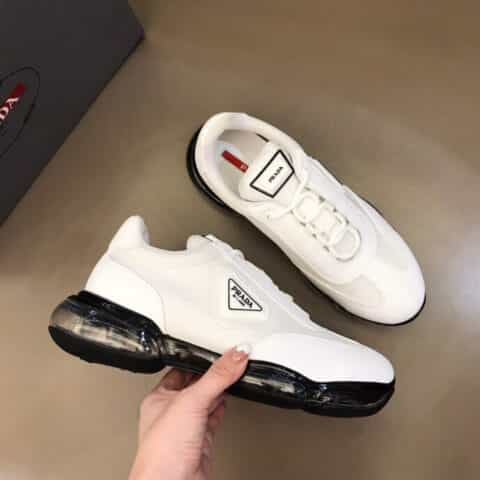 PRADA/普拉达   牛皮拼透气帆布面P家男士气垫慢跑鞋