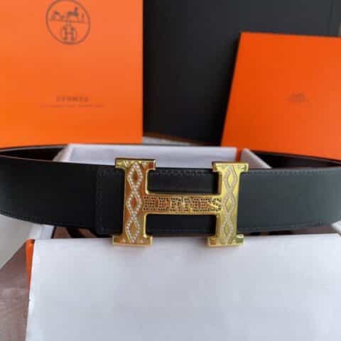 Hermès爱马仕   精钢h镶嵌满钻金属扣男款3.8cm头层牛皮腰带