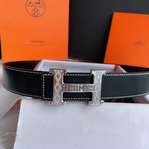 Hermès爱马仕   精钢h镶嵌满钻金属扣男款3.8cm头层牛皮腰带