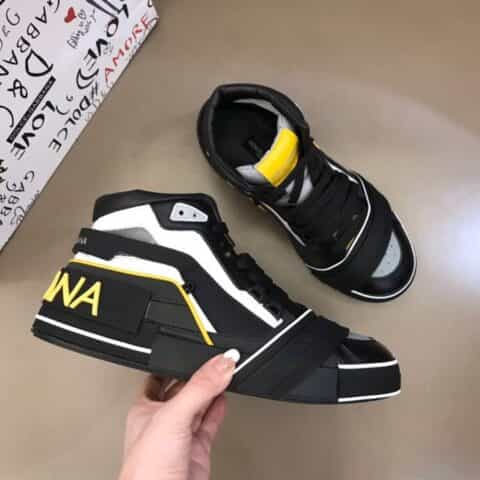 D&G杜嘉班纳    进口牛皮材质头层牛皮拼色高帮休闲男鞋