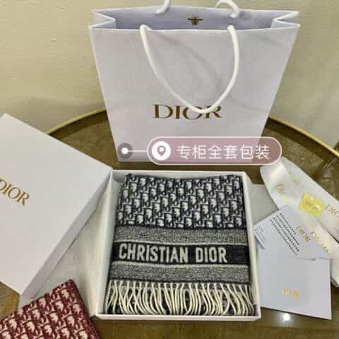 Dior迪奥经典老花 Oblique 印花新版羊绒围巾01CDO309I093_C340