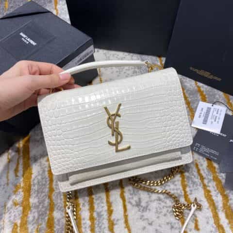 Saint laurent Ysl Sunset Woc 19 鳄鱼纹日落包 533026白色金扣