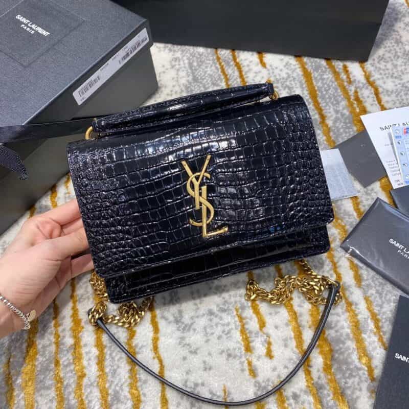 Saint laurent Ysl Sunset Woc 19 鳄鱼纹日落包 533026黑色金扣