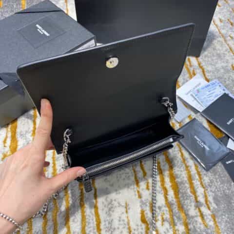 Saint laurent Ysl Sunset Woc 19 鳄鱼纹日落包 533026黑色银扣