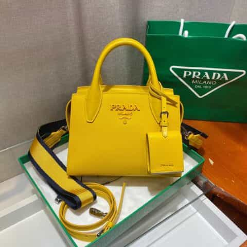 Prada Saffiano皮革手提包 1BA269黄