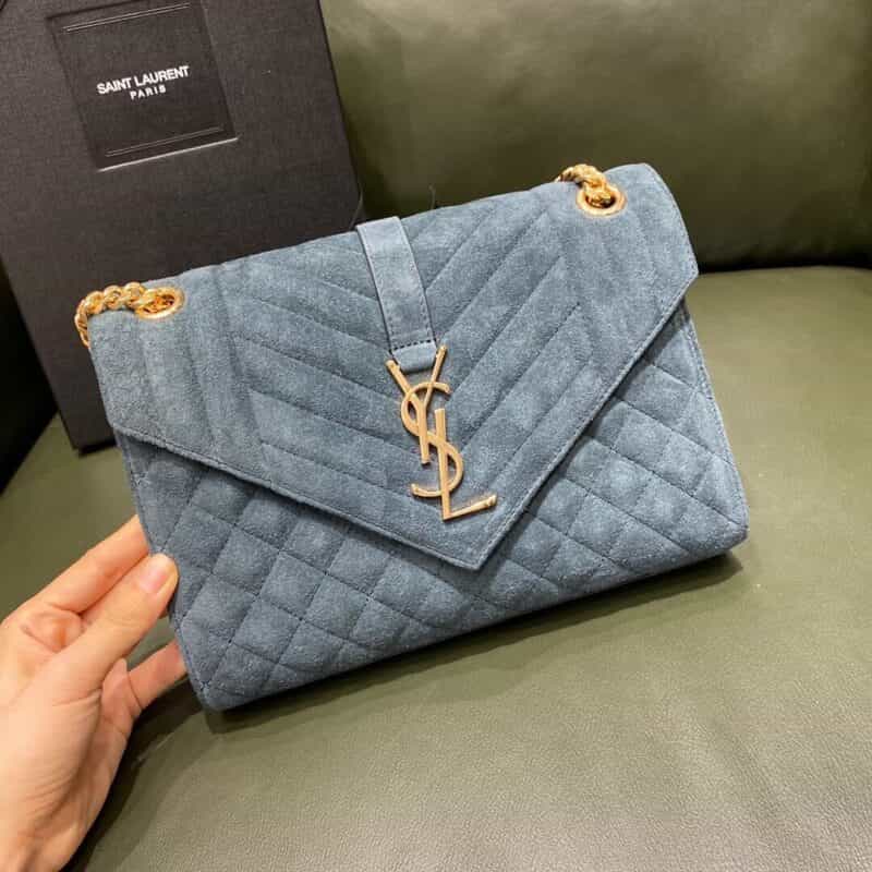 Saint laurent Ysl Envelope 24 羊绒磨砂皮信封包 487206孔雀蓝