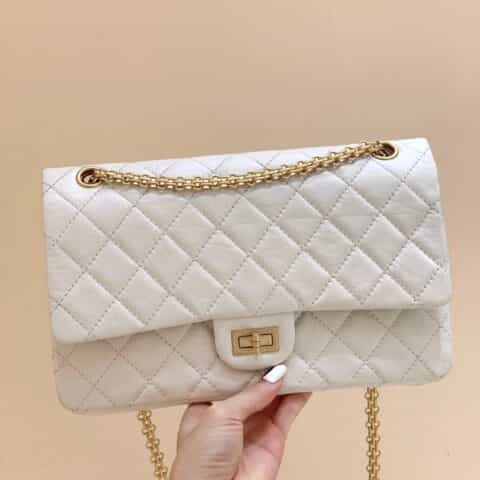 Chanel 纯原厂2.55 reissue系列单肩斜挎包 A37587白色金扣