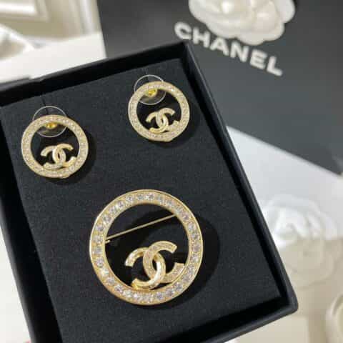 2021新款CHANEL香奈儿双c圆形耳钉耳环 胸针