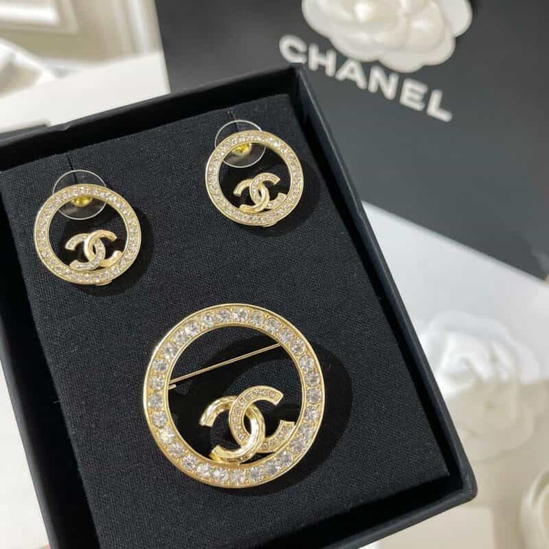 2021新款CHANEL香奈儿双c圆形耳钉耳环 胸针