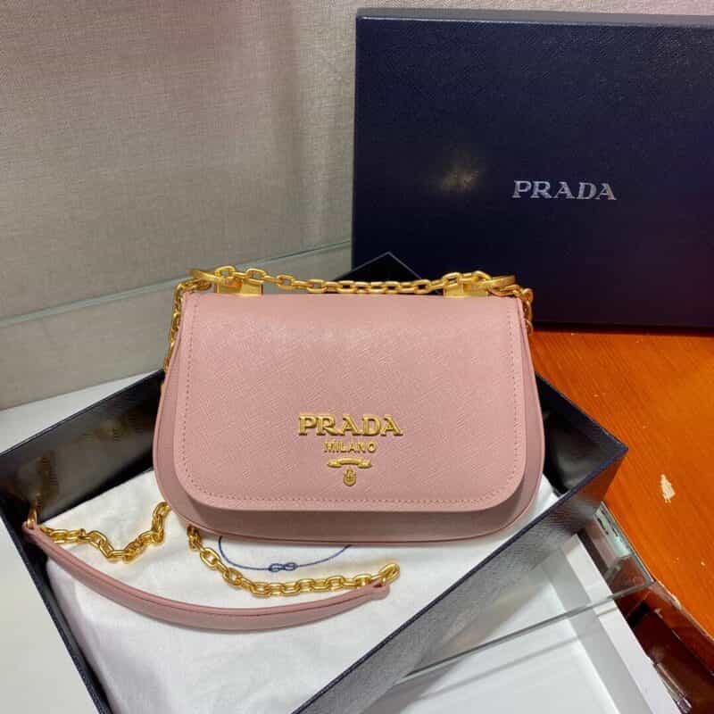 Prada Saffiano皮革单肩斜挎包 1BD275粉色