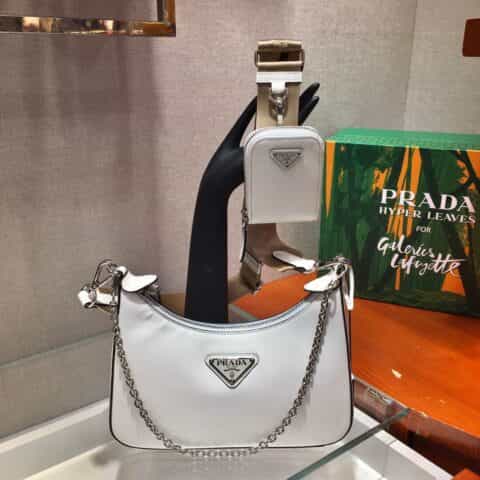Prada Hobo 全皮三合一腋下包 1BH204白色