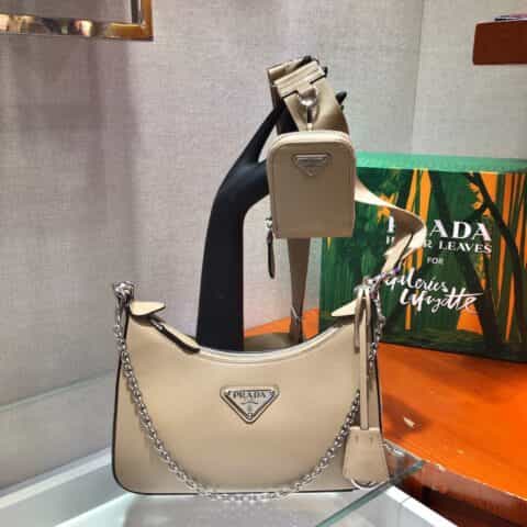 Prada Hobo 全皮三合一腋下包 1BH204卡其