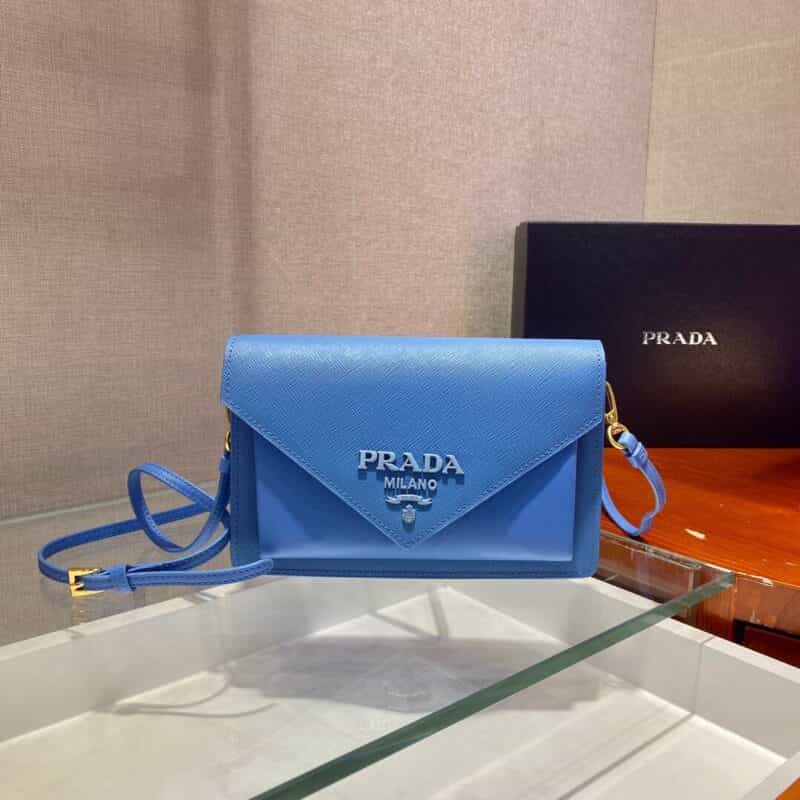 Prada Saffiano皮革斜挎包 1BP020蓝色