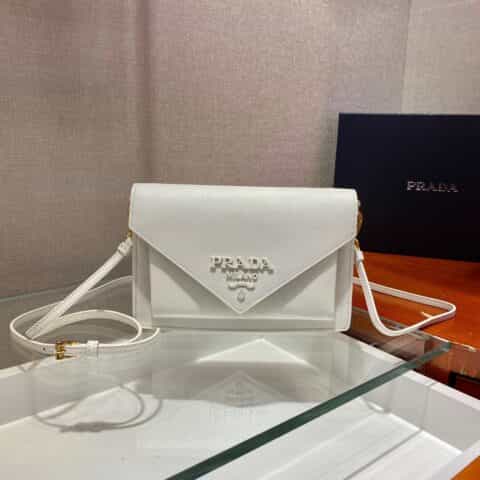Prada Saffiano皮革斜挎包 1BP020白色