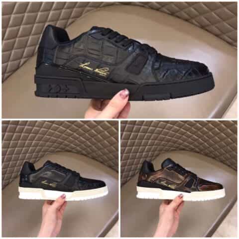 LV/路易威登    采用进口开边珠牛皮黑色开边珠Trainer运动鞋