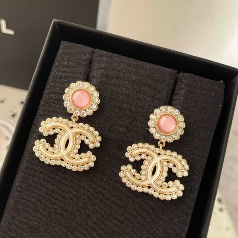 新款 CHANEL香奈儿双c珍珠耳钉耳环