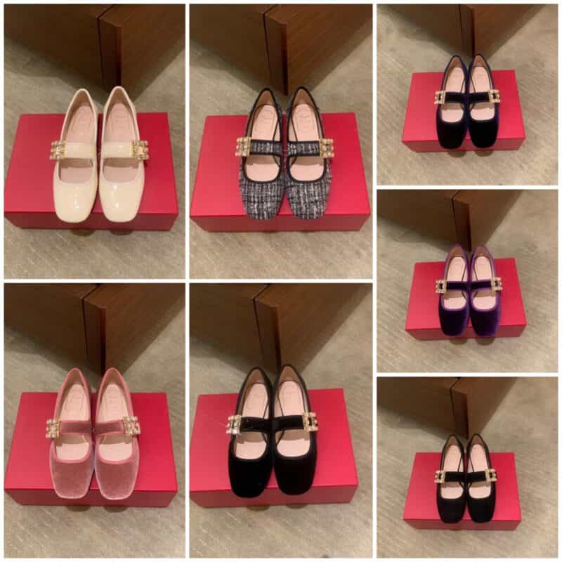 Roger Vivier   进口牛漆皮、韩国天鹅绒复古玛丽珍鞋