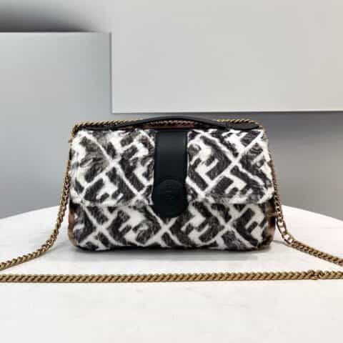 FENDI芬迪配色羊毛双面开口手袋0181BL