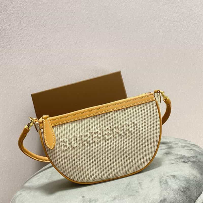 Burberry巴宝莉棉质帆布拼皮革腋下包