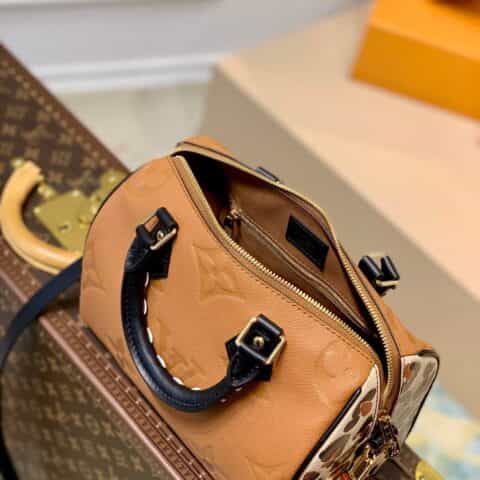 Louis Vuitton LV Speedy Bandoulière 25 豹纹手提包 M45840焦糖色