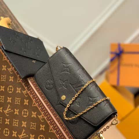 Louis Vuitton LV Félicie Pochette 豹纹三合一链条包 M80679黑色