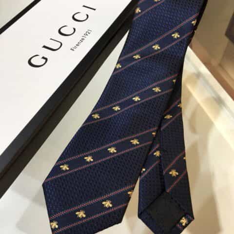 GUCCI古驰100%顶级提花真丝蜜蜂斜纹领带451528