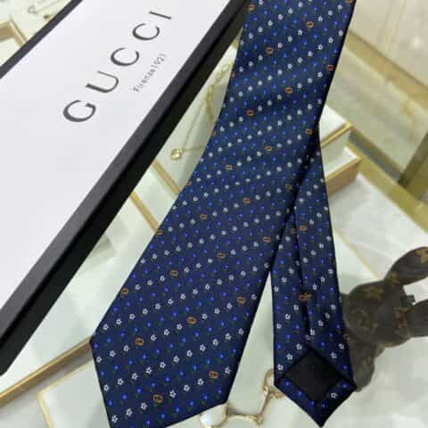 GUCCI古驰100%顶级提花真丝双G花朵领带