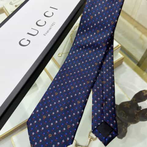 GUCCI古驰100%顶级提花真丝双G花朵领带