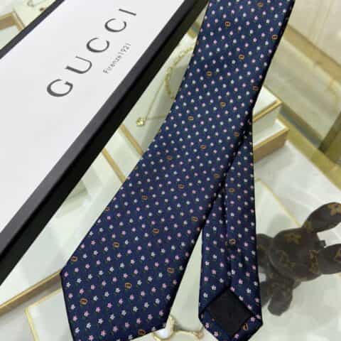 GUCCI古驰100%顶级提花真丝双G花朵领带