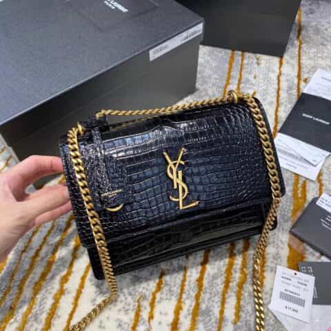Saint laurent Ysl Sunset 22 鳄鱼纹日落包 442906黑色金扣