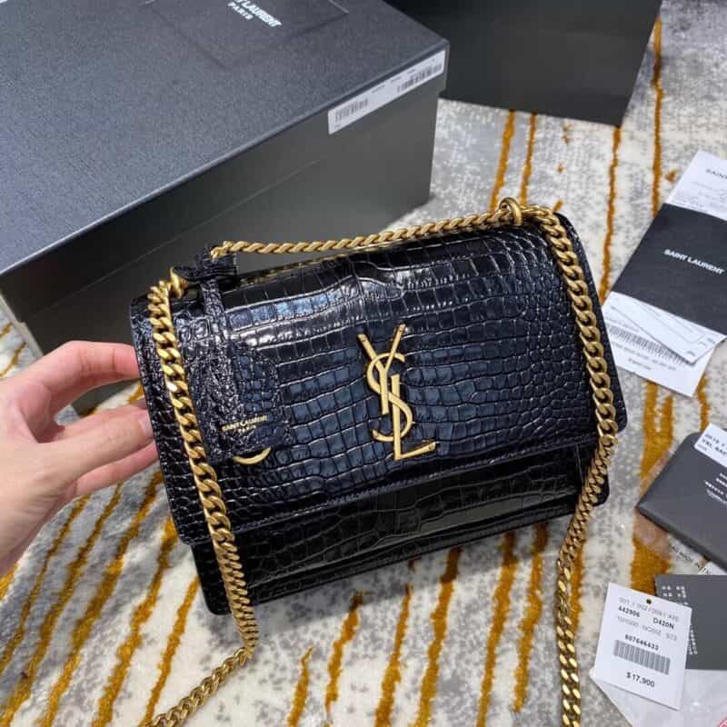 Saint laurent Ysl Sunset 22 鳄鱼纹日落包 442906黑色金扣