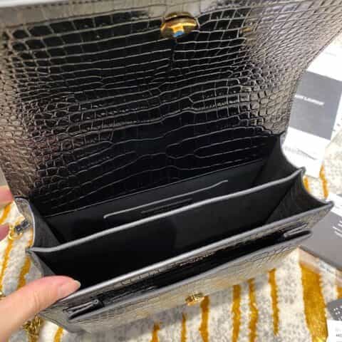 Saint laurent Ysl Sunset 22 鳄鱼纹日落包 442906黑色金扣