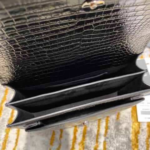 Saint laurent Ysl Sunset 22 鳄鱼纹日落包 442906黑色银扣